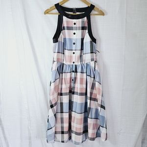 Unique Vintage Pastel Blue & Pink Plaid Maxine Swing Dress